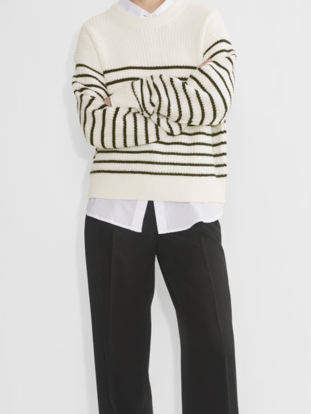Aritzia Cream and Black Striped Crewneck Sweater